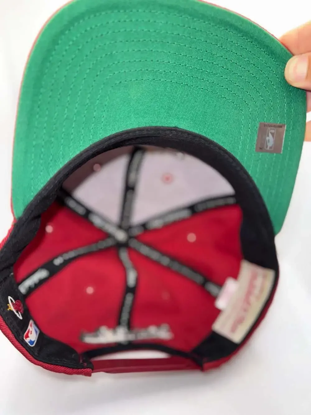 Mitchell & Ness Miami Heat Red Snapback Hat Green Underbrim Adjustable